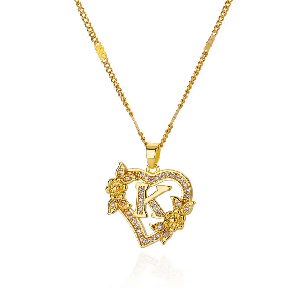 Floral Heart Initial Necklace