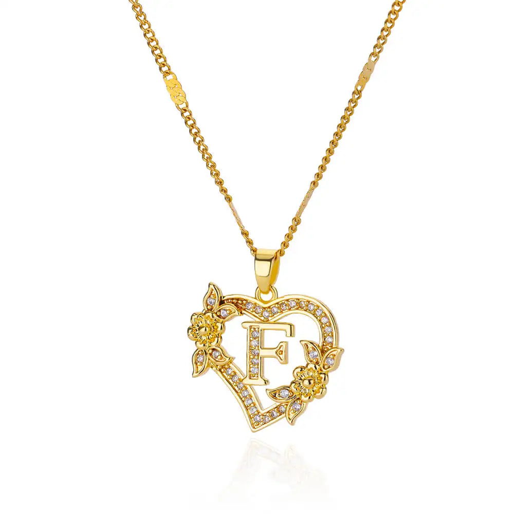 Floral Heart Initial Necklace