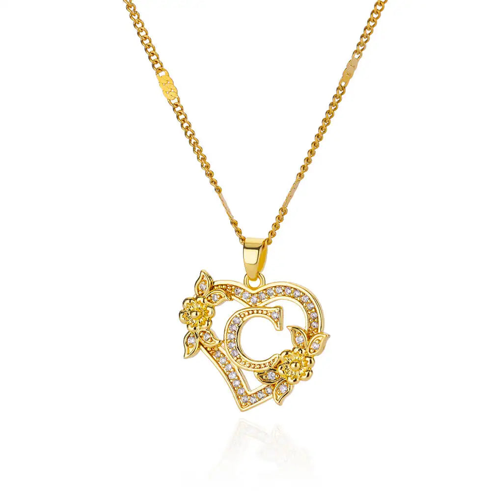 Floral Heart Initial Necklace