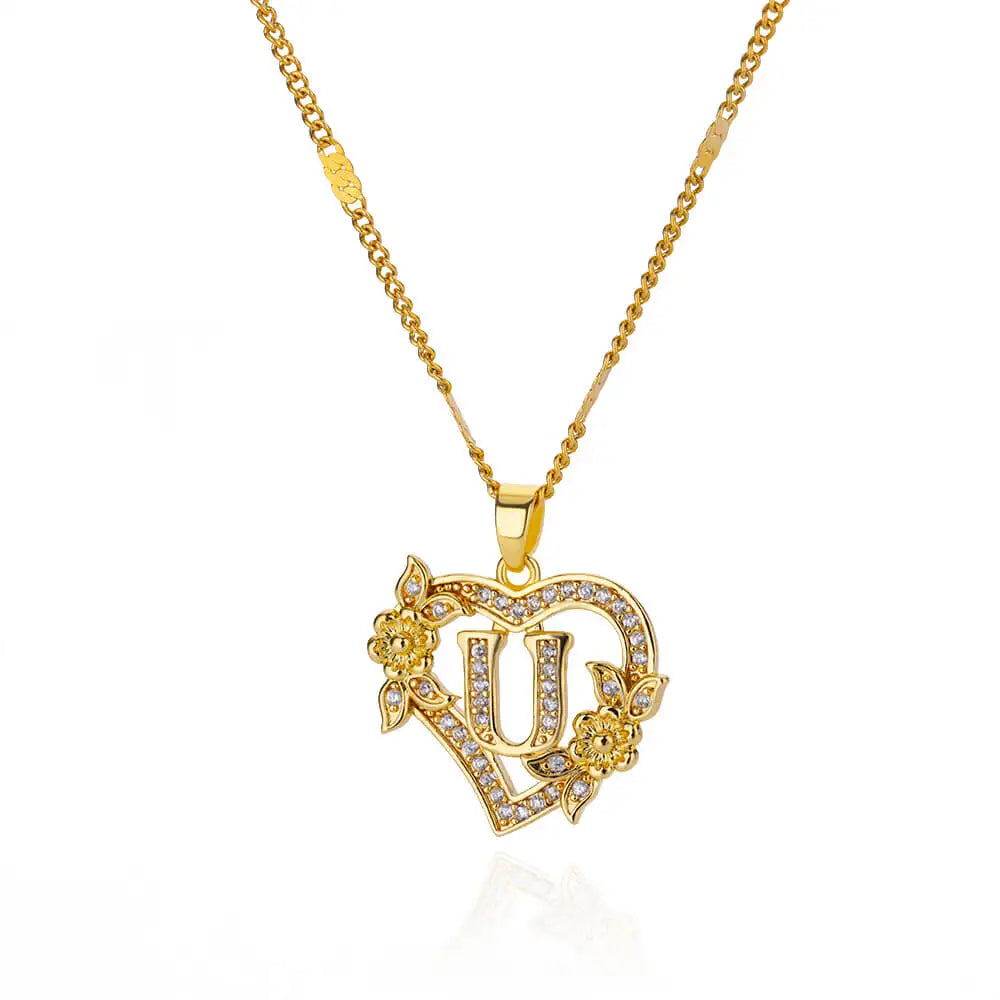 Floral Heart Initial Necklace