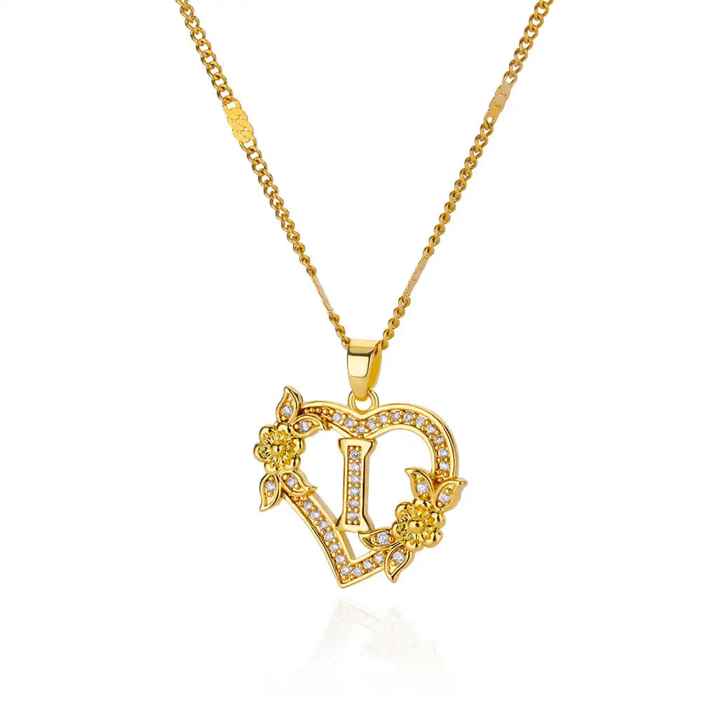 Floral Heart Initial Necklace