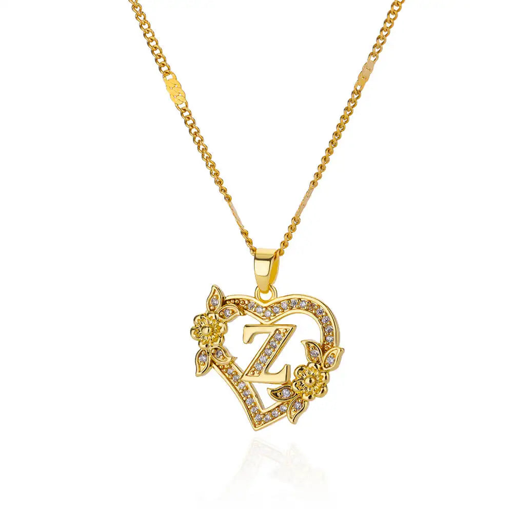 Floral Heart Initial Necklace
