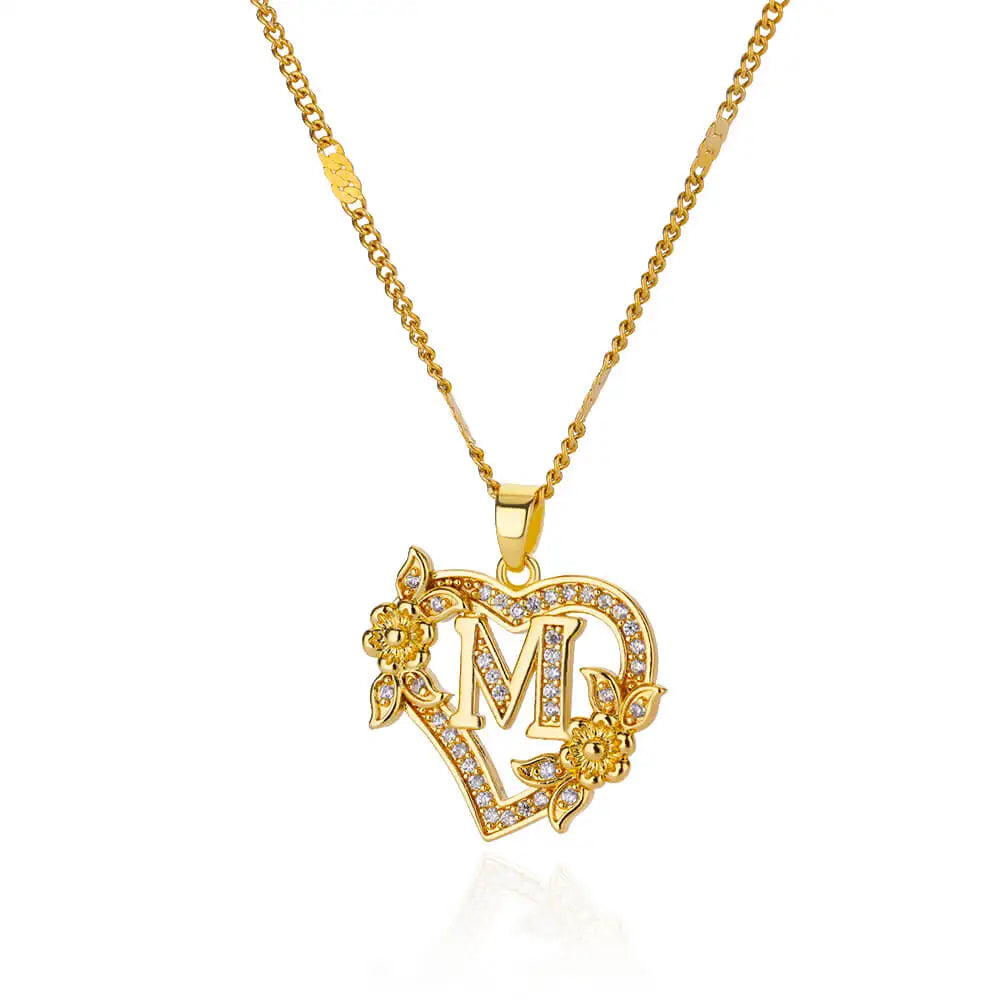 Floral Heart Initial Necklace
