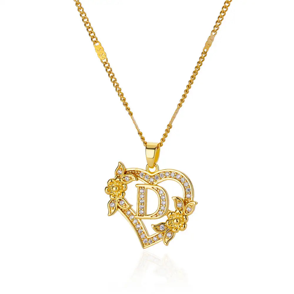 Floral Heart Initial Necklace