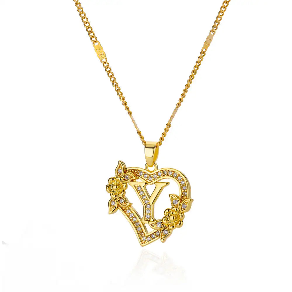 Floral Heart Initial Necklace