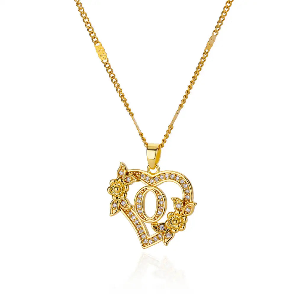 Floral Heart Initial Necklace