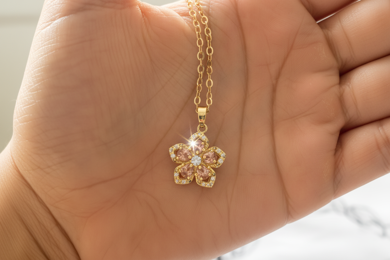 Spinning Flower Pendant Necklace