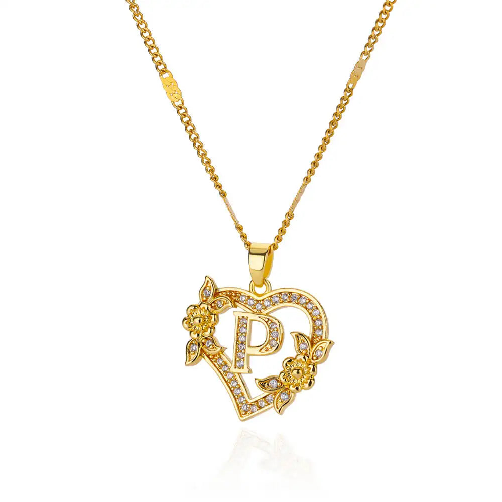 Floral Heart Initial Necklace