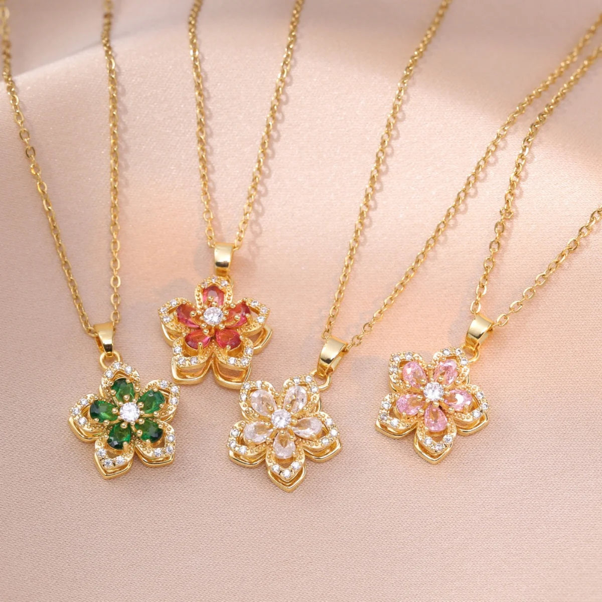 Spinning Flower Pendant Necklace